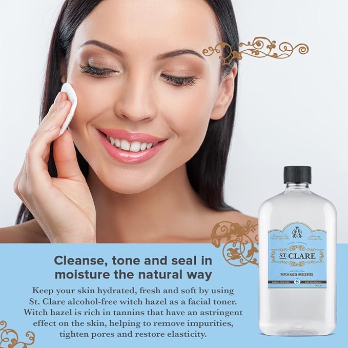 St Clare Aloe & Witch Hazel Facial Toner - Alcohol Free Witch Hazel Toner for Face & Skin (Unscented)