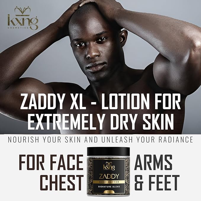 KXNG Cosmetics Organic Shea Body Butter Cream – 8oz | Deep Hydrating Body Butter for Men & Women with Shea, Cocoa, Mango & Coconut Oil | Moisturizer for All Skin Types, Hands & Feet – Zaddy XL