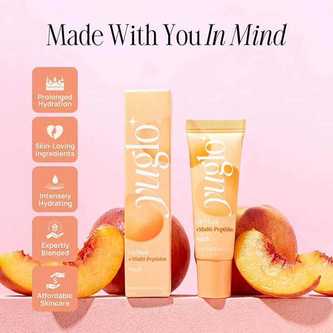 YUGLO Lip Sleeping Mask with Multi-Peptides | Peach Flavor | Hydrating & Plumping Lip Treatment for Dry, Chapped Lips | Nourishes & Moisturizes | Overnight Lip Repair