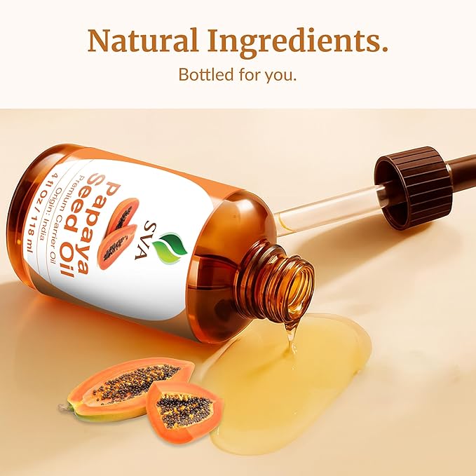 SVA Papaya Seed Oil - 4 Fl Oz – 100% Natural Cold Pressed Papaya Oil - for Face, Skin Care, Hair Care, Scalp Massage & Body Massage – Carrier Oil with Dropper