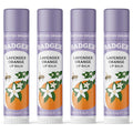 Badger Lavender Orange Classic Lip Balm, 100% Organic Balm, Long Lasting Lip Care w/Light Silky Texture, Uplifting Orange & Calming Lavender Lip Balm, 4 Pack