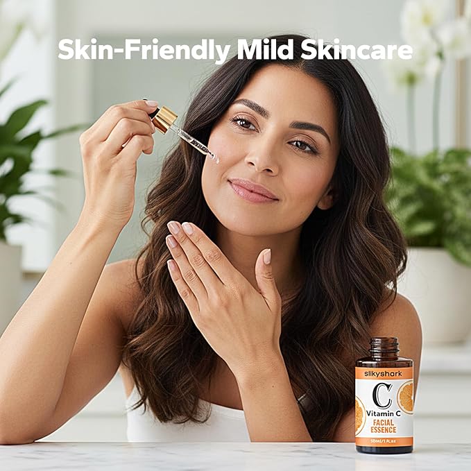 SilkyShark Vitamin C Serum (1 Fl, Oz), Antiaging Facial Essence & Eye Serum with Vitamin C, Hyaluronic Acid, Vitamin E Serums, Radiance Serums, Boosts Skin Collagen