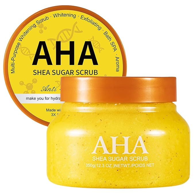 Facial Scrub Shea Sugar Scrub Ultra Hydrating and Exfoliating for Nourishing Essential Body Care Improves Acne Scars, Blackheads, Pore Size, and Skin Texture (aha)