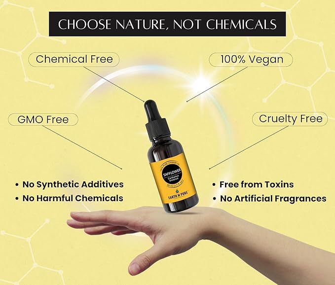 Earth N Pure Safflower Oil | 100% Natural & Therapeutic Grade | Undiluted | for Body Massage, Relaxation | Hair Growth | Joint Pain | DIY & Skincare | Scalp Treatment | Nail Care | 200ML