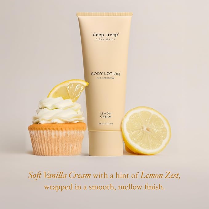 Deep Steep Body Lotion, Lemon Cream, 8 oz – Moisturizer with Coconut Oil, Shea Butter, Argan Oil, Aloe Vera & Niacinamide – Vegan, Clean Beauty, Daily Skin Hydration
