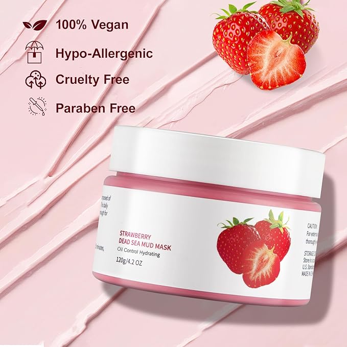 Clay Mud Face Mask for Women,Strawberry Dead Sea Mud Facial Mask Skincare,Deeping Cleansing,Oil Control,Hydrating Face Cleaning Clay Masks for All Skin Types (4.2OZ)