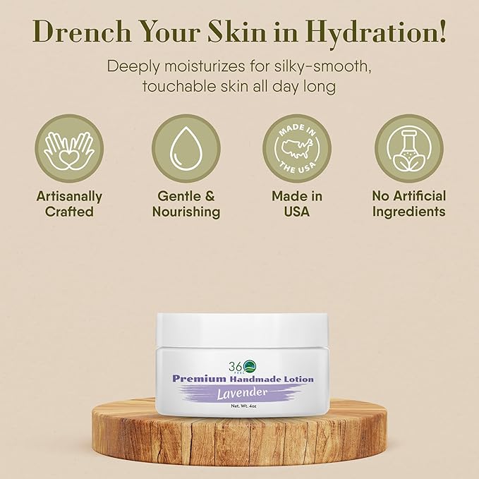 360Feel Lavender Body Lotion - Hydrates with Coconut & Olive Oil, Plant-Based, Non-Greasy, Sensitive Skin, All Day Use
