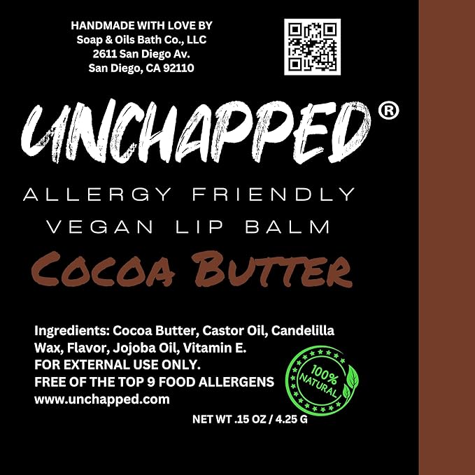 Vegan Lip Balm 5 Pack - All Natural and Free of Beeswax, Soy, Nut, and Top 9 Food Allergens (Mint, Lemon Lime, Green Apple, Honey, Cocoa Butter)