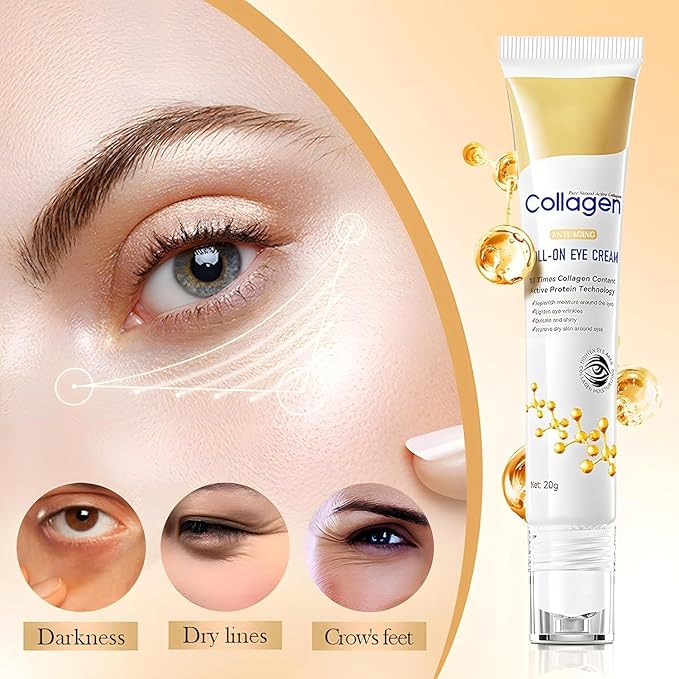 Age Correcting Eye Cream, Anti-Aging Hyaluronic Acid, Collagen & Caffeine Reduce Wrinkles, Dark Circles & Under Eye Puffiness, Lift, Firm & Brighten Eyes, Ice Roller For Under Eye Bags And Puffy Eyes