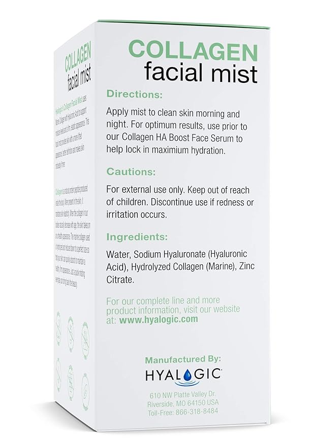 Hyaluronic Acid Collagen Facial Mist—Moisturizer Spray, Non-greasy Hydrating Primer & Makeup Setting Spray – Dye, Fragrance, & Cruelty-Free (2 oz)