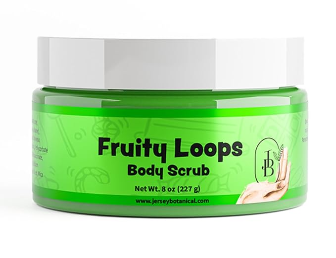 Jersey Botanical Shea Sugar Body Scrub – Exfoliating, Hydrating & Moisturizing Skin Care with Shea Butter, Smooth & Soften Skin, 8 oz (Fruity Loops)