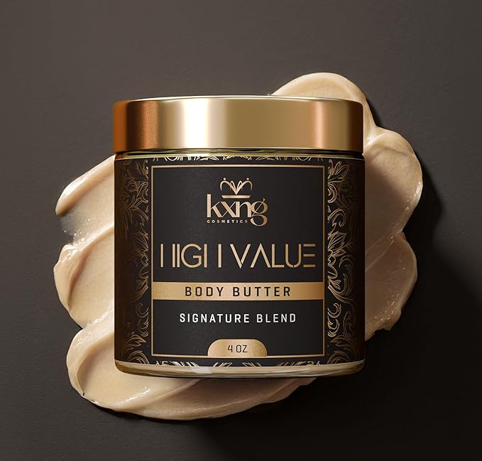 KXNG Cosmetics Shea Body Butter Cream – 4oz | Organic Body Butter for Men & Women with Shea, Cocoa, Mango & Coconut Oil | Deep Moisturizing Cream for Hands, Feet & All Skin Types – High Value
