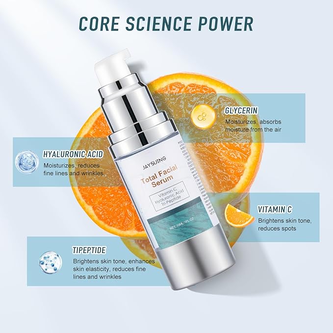 Super Vitamin C Serum for face, with Hyaluronic Acid & Peptides - Anti Aging Face Serum for Women & Men, Dark Spot Corrector for Firming, Hydrating Treatment to Reduce Wrinkles & Fine Lines, 1 fl oz