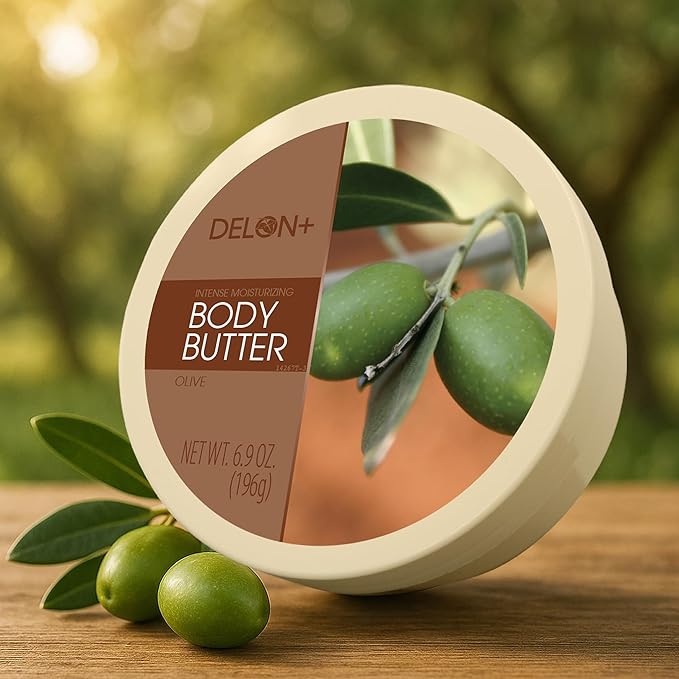 DELON Intense Moisturizing Body Butter, Olive with Olive Oil & Vitamin E, 6.9 oz