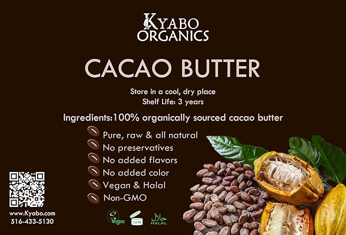 1lb Cocoa Butter Natural & Unrefined, Utilized for Stretch Marks, Lip Balms, Body Butter, Non-Deodorized- 100% Pure, Fresh 1lb Kyabo from Ghana lb)