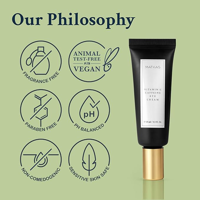 MATKAS Korean Vitamin C Under Eye Cream for Dark Circles and Puffiness 0.5 Fl. Oz. - Brightening Under Eye Cream with Caffeine for Puffy Eyes, Korean Under Eyes Brightener Moisturizer, Caffeine Serum