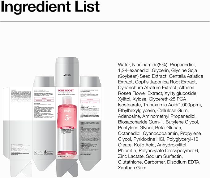 Anua Niacinamide Tranexamic Acid Brightening Booster Toner, Lightweight Pink Essence Toner for Dark Spot Care, Glow & Skin Clarity, Korean Skincare, 8.45 fl oz