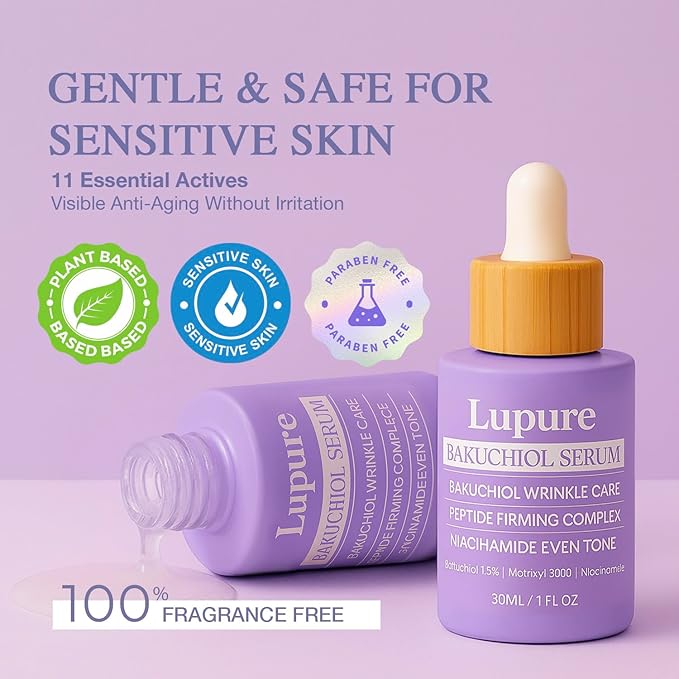 Lupure Bakuchiol Serum for Face – Natural Retinol Alternative for Wrinkles, Fine Lines, Firming, Brightening, Hydrating, Soothing, Anti-Aging & Sensitive Skin Care, with Matrixyl 3000 & Niacinamide