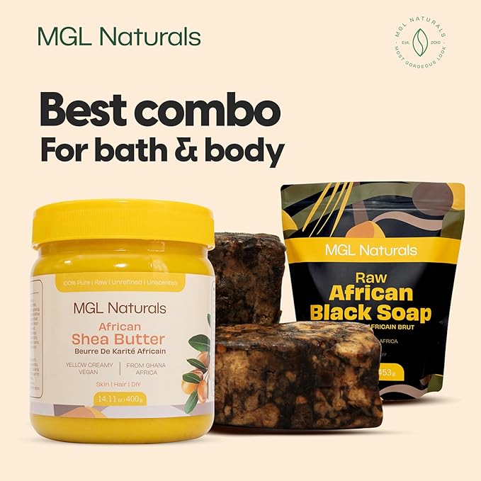 MGL Naturals Shea Butter Yellow Creamy 16oz, African, Unrefined, and Raw. Nourish and moisturize skin and hair. Use alone or DIY recipes. From Ghana, West Africa. (16 oz Jar)