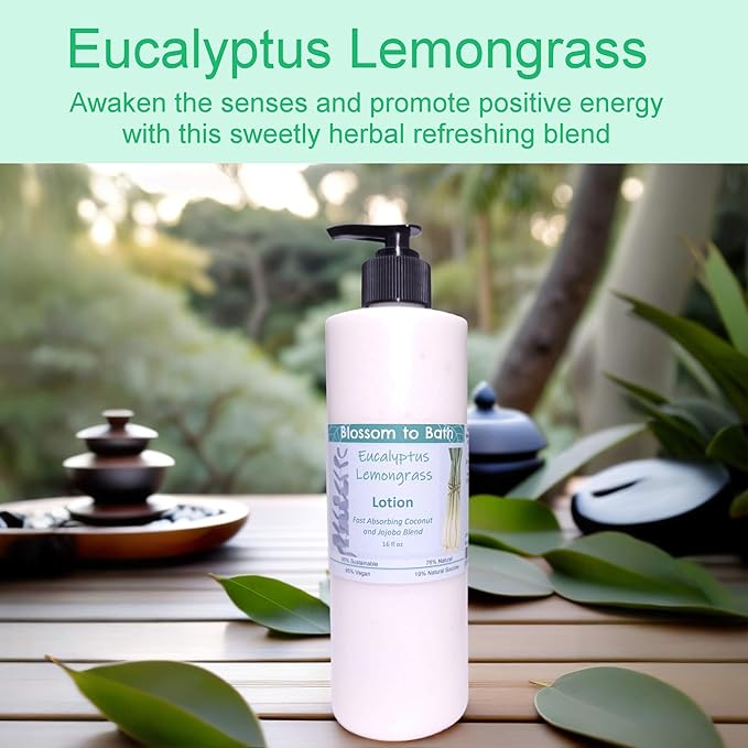 Blossom to Bath Eucalyptus Lemongrass Lotion (16 ounce) - Pure Essential Oil Fragrance - Absorbs Quickly with a Herbally Clean Natural Scent