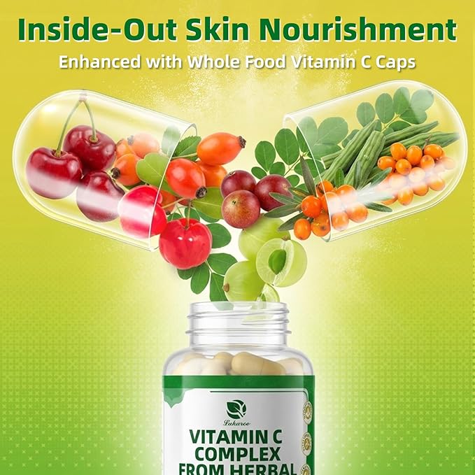 Vitamin C Serum for Face, 20% Brightening Face Serum with Sodium Hyaluronate for Dark Spots & Fine Lines – Support Collagen & Skin Radiance, Plus Vit C Caps for Inside-Out Support, 1 Fl Oz + 60 Caps