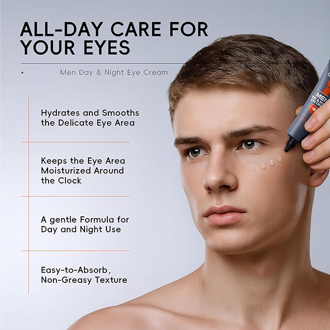 Men Day & Night Eye Cream, Men's Under Eye Cream For Puffy Eyes & Dark Circles Treatment, Firming, Soften Fine Lines, Day & Night Care Long-Lasting Moisturizing Eye Cream for Men, 0.71 Fl. Oz.