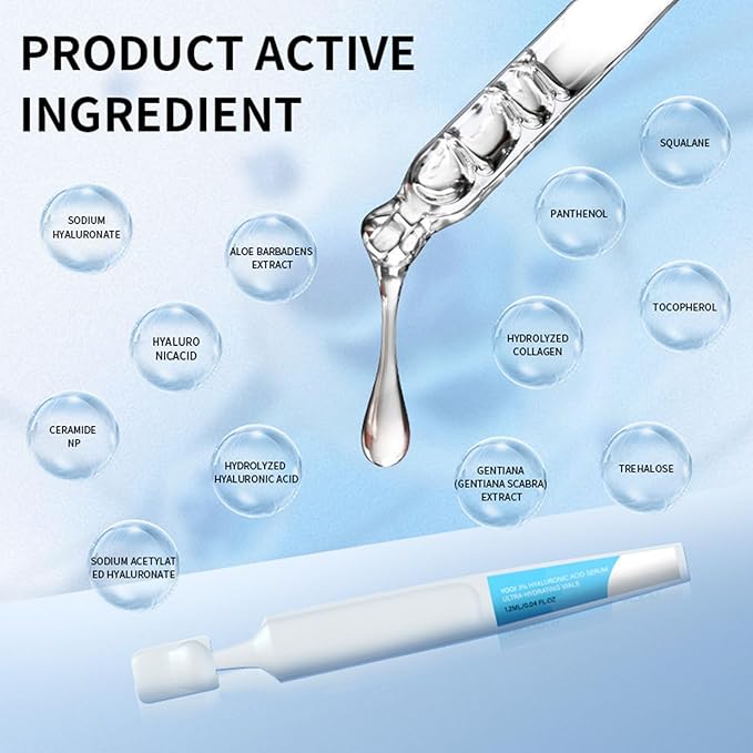 3% Hyaluronic Acid Serum for Face with 4D Pure Hyaluronic Acid Serum, Anti-Aging Stem Cell Serums Skin Hydration for Dry & Sensitive Skin Barrier Repair Single-Use Vials 30Pcs