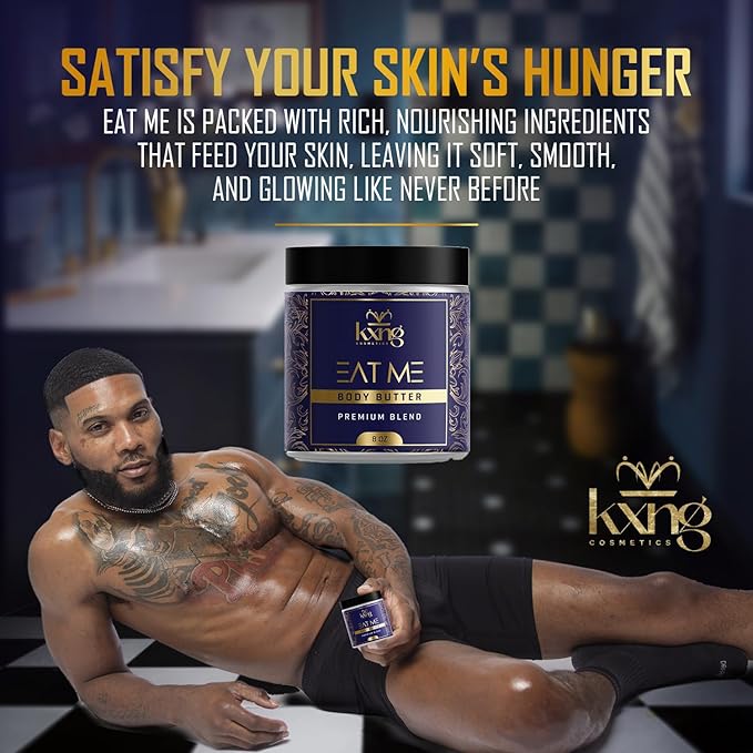 KXNG Cosmetics Organic Shea Body Butter Cream – 8oz | Whipped Body Butter for Men & Women with Shea, Cocoa, Mango & Coconut Oil | Deep Hydration for Dry Skin, Hands & Feet – Eat Me XL