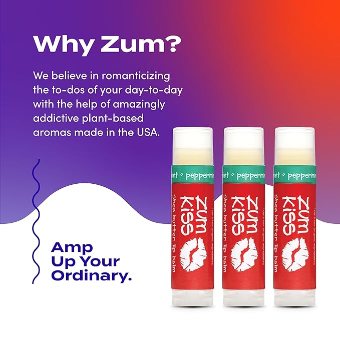 Indigo Wild Zum Kiss Stick - Natural Lip Balm with Organic Beeswax, Sunflower Oil & Vitamin E - Flavored, Hydrating Lip Moisturizer - Peppermint (3 Pack)