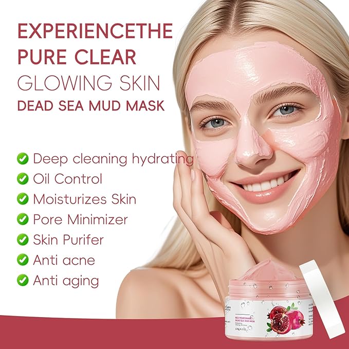 Clay Mud Face Mask for Women,Pomegranate Dead Sea Mud Facial Mask Skincare,Deeping Cleansing,Oil Control,Hydrating Face Cleaning Clay Masks for All Skin Types (4.2OZ)