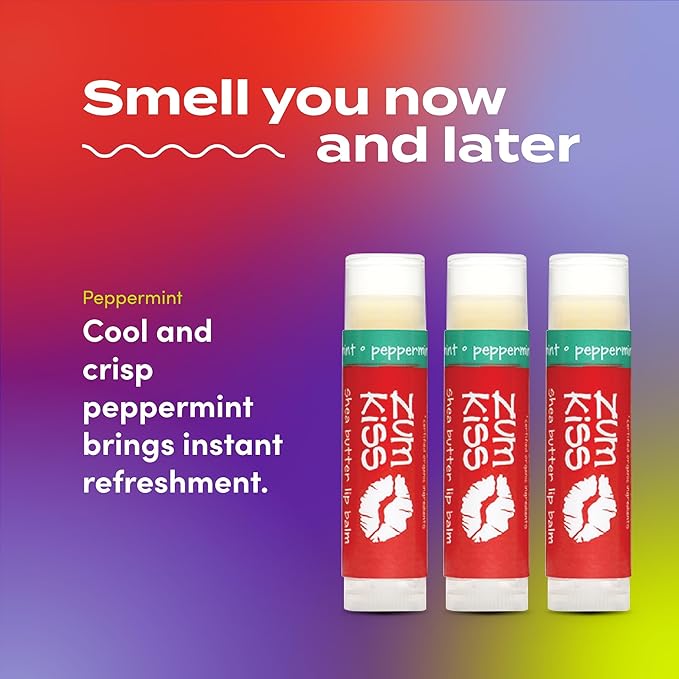 Indigo Wild Zum Kiss Stick - Natural Lip Balm with Organic Beeswax, Sunflower Oil & Vitamin E - Flavored, Hydrating Lip Moisturizer - Peppermint (3 Pack)