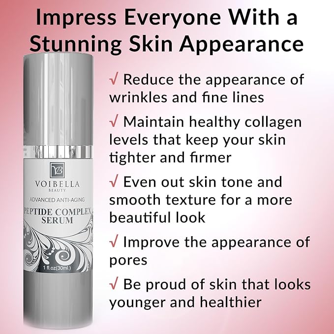 Peptide Complex Serum For Face & Collagen Support - Natural & Organic Anti Aging Skin Serum - Peptides, Hyaluronic Acid, Amino Acids & Vitamin E for Wrinkles, Hydrating, Firming & Elasticity