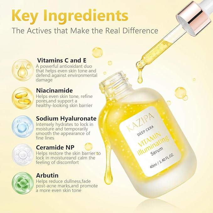 Vitamin C Serum for Face, Anti Aging Vitamin Illuminating Brightening Serum with Niacinamide,Hyaluronic Acid & VE, Skin Care for Evens tone, Dark Spot Corrector, Hydrates, Reduces Wrinkles,1.35Fl Oz