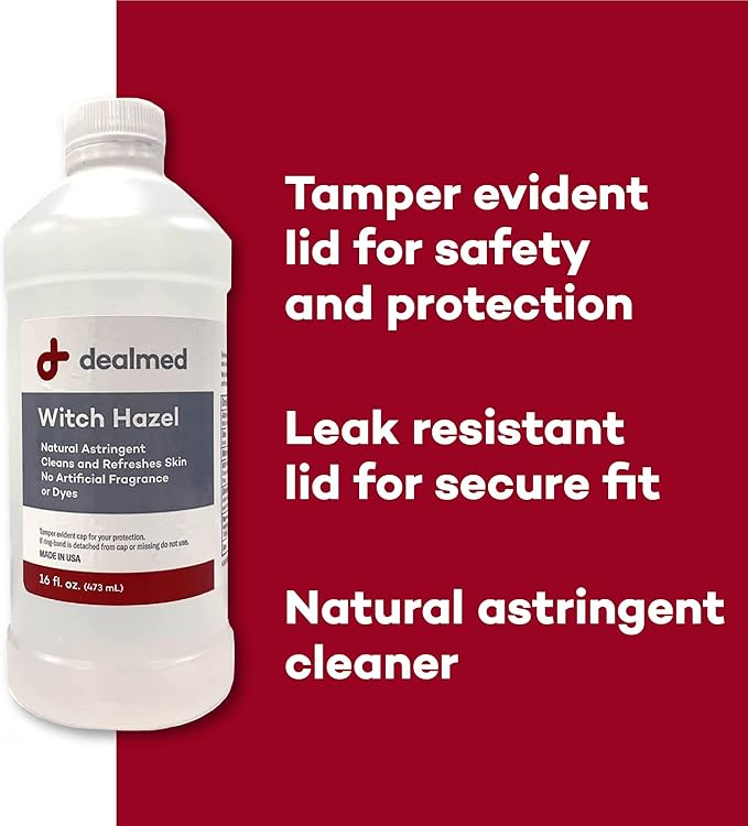 Dealmed Witch Hazel, 16 oz. | Natural Astringent Cleans and Refreshes Skin | No Artificial Fragrance or Dyes (Pack of 3)