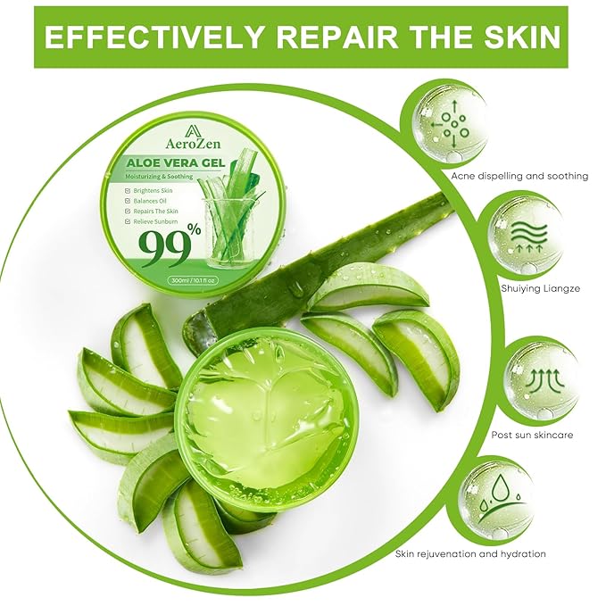 Aero Zen 99% Pure & Organic Aloe Vera Gel - 1-Pack (10.1oz) | Premium Hydration for Daily Use & After Sun Care | Lightweight, Non-Greasy & Alcohol-Free Formula for Face, Body & Hair | Vegan
