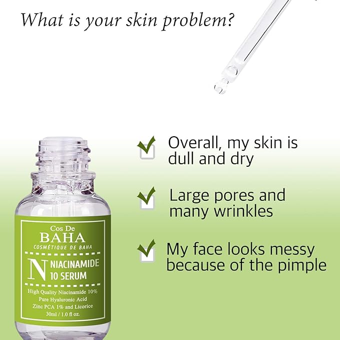 Cos De BAHA Niacinamide 10% Serum 1 Fl Oz – Zinc PCA, Hyaluronic Acid & Aloe for Balancing, Pore-Refining & Uneven Tone (30 ml)