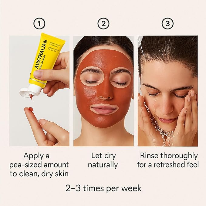Australian Red Clay Face Mask, Mineral-Rich Detox Mud Mask with Kakadu Plum, Rainforest Lime, Caviar Lime ＆ Desert Lime Extracts(1)