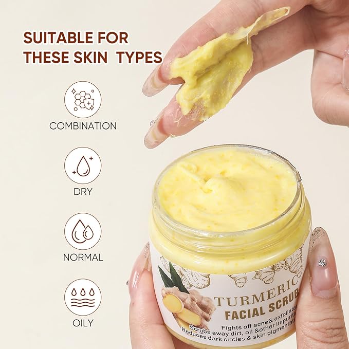 Facial Scrub, Exfoliating Turmeric Scrub and Skin Exfoliator, Deep Cleansing Face Wash Cleanser for Women, Glow Skin Face Scrub for Moisturizing, Nourishes, Dark Spots
