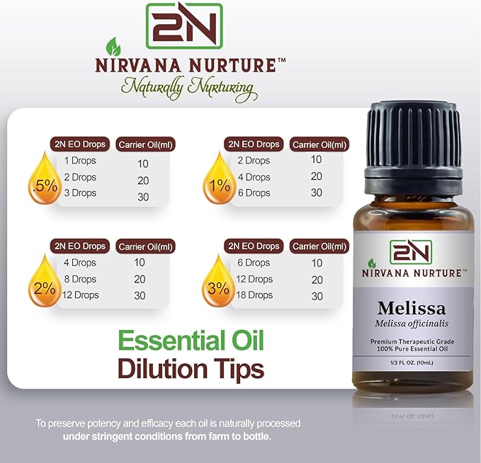 Melissa Essential Oil, 100% Pure Undiluted, Aromatherapy Oil for Diffuser, Hair & Skin Care