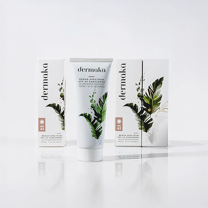 Dermaka Lightly Tinted Mineral Sunscreen SPF 42 – Anti-Aging Face Moisturizer with Zinc Oxide & Aloe Vera – Water Resistant, Non-Greasy & Reef Safe for Sensitive Skin – 3.4 oz