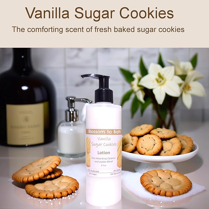 Blossom to Bath Vanilla Sugar Cookies Lotion (8 Ounce) - Signature Fragrance - Absorbs Quickly with a Mouth Watering Bakery Scent