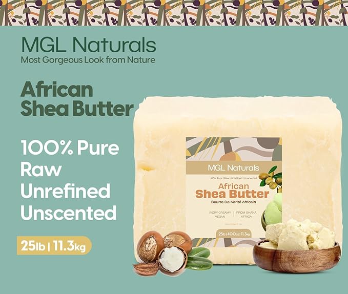 MGL Naturals Raw African Shea Butter Ivory 25 lb, 100% Pure and Unrefined. Nourish and moisturize skin and hair. Use alone or DIY recipes. From Ghana (25 lb)