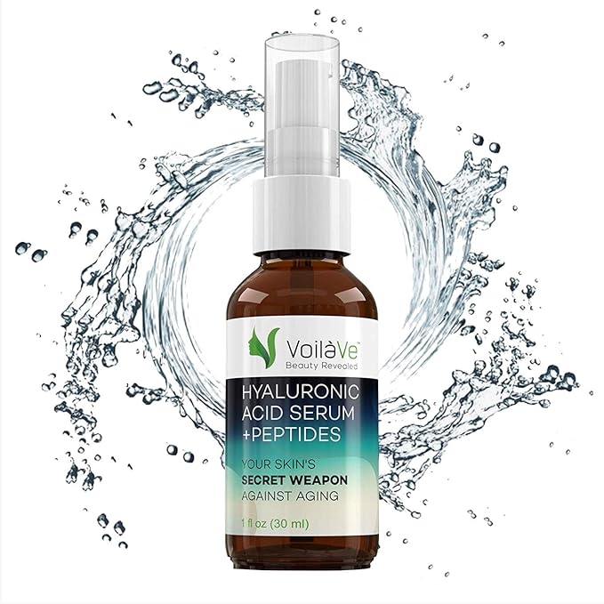 VoilaVe Hyaluronic Acid Serum for Face - 100% Pure, Hydrating & Anti-Aging Formula with Collagen Peptides - Plumps, Moisturizes, Reduces Wrinkles & Dark Spots - Non-Greasy, Paraben-Free, 1 fl. oz