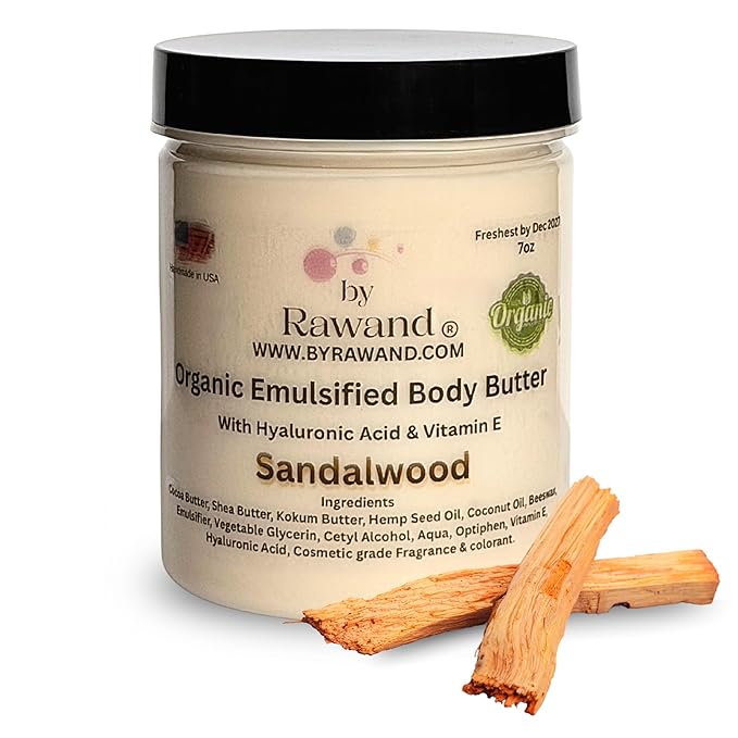 Sandalwood & Amber Body Butter for Men – Organic Shea & Cocoa Butter Cream with Hyaluronic Acid & Vitamin E – Non-Greasy Deep Moisturizer for Dry & Sensitive Skin – Long-Lasting Masculine Scent