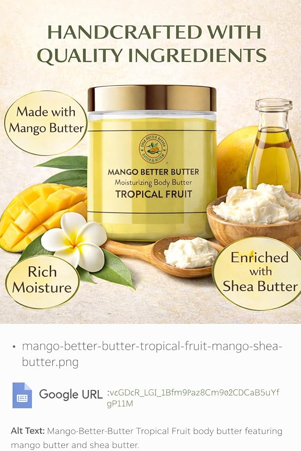 Mango Better Butter Moisturizing Body Butter – Tropical Fruit Scent | Handmade Whipped Body Butter for Dry Skin | Shea Butter Heaven