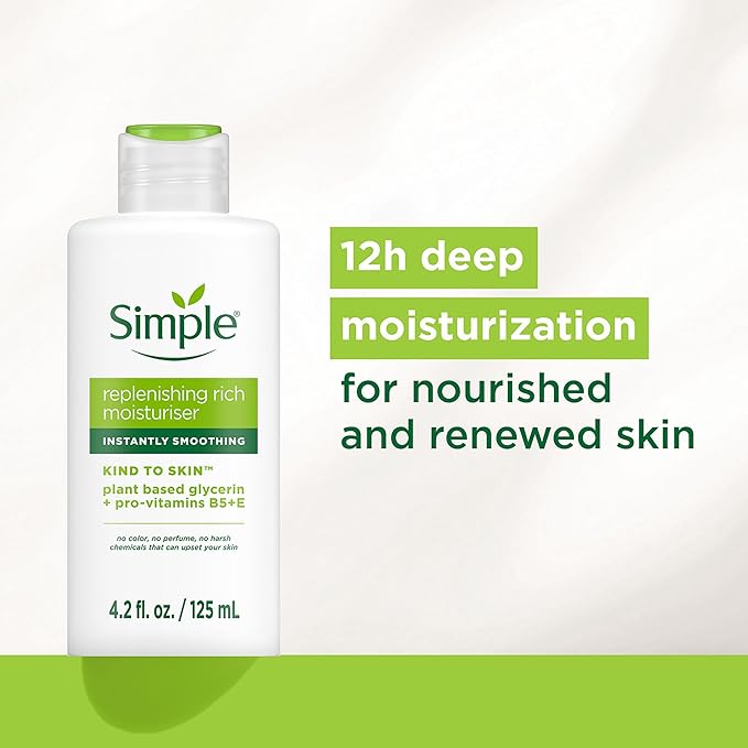 Simple Kind To Skin Replenishing Rich Moisturizer - Face Cream Nourishes and Hydrates - Face Moisturizer with Niacinamide, Vitamins B5 and E - 4 pc
