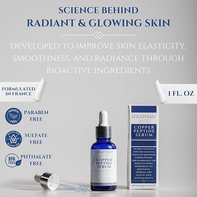 Copper Peptides Serum for Face, 2% Copper Peptide with 4% Epidermal Growth Factor (EGF Serum), Niacinamide, Ceramides, Squalane & Hyaluronic Acid, Multi Peptide, Collagen Peptide Complex, 1 fl oz