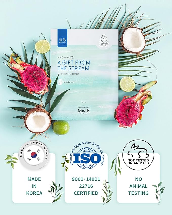 Korean beauty face sheet mask(10 pack) Only EWG green level ingredients Non-GMO Cruelty free No Artificial Fragrance Intense Hydration Panthenol Sodium Hyaluronate 25ml(0.85 Fl Oz) MACKBEAUTY