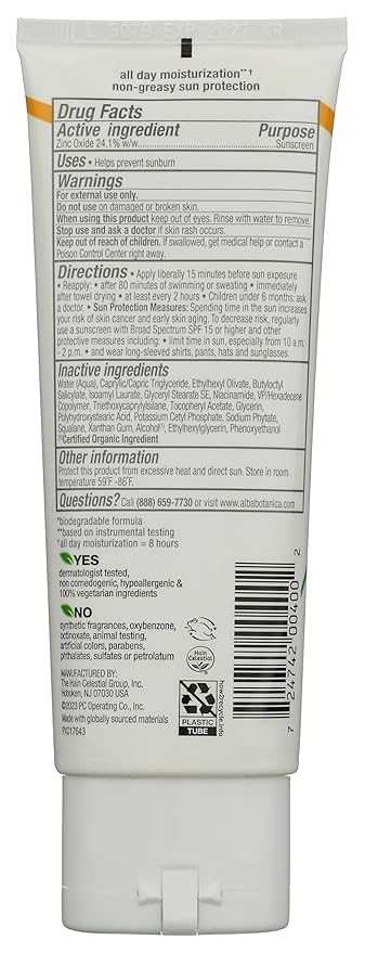 Alba Botanica Mineral Sunscreen Lotion SPF 50, Broad Spectrum, Fragrance Free, 3 Fl Oz (Packaging May Vary)