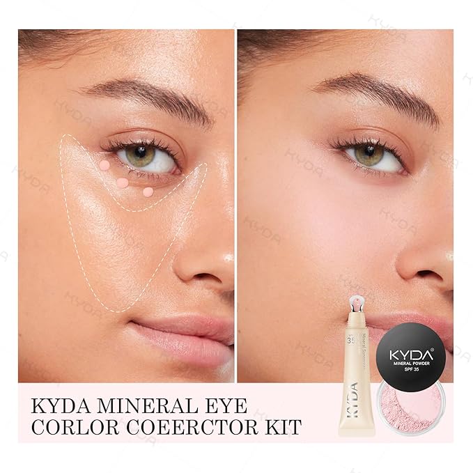 KYDA Pink Mineral Under Eye Concealer Color Corrector for Dark Circles and Fine Lines, Lightweight Blendable Formula with Metal Applicator, SPF 35, Moisturizing Liquid Concealer for Undereyes